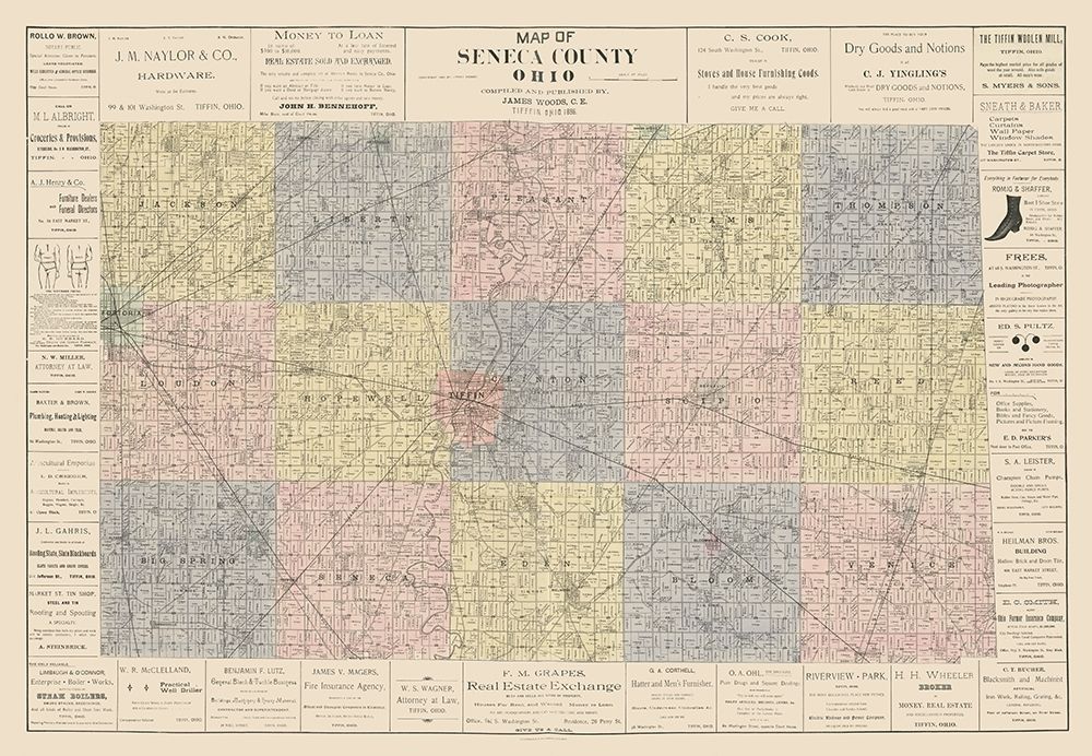 Seneca County Ohio - Woods 1896 art print by Woods for $57.95 CAD