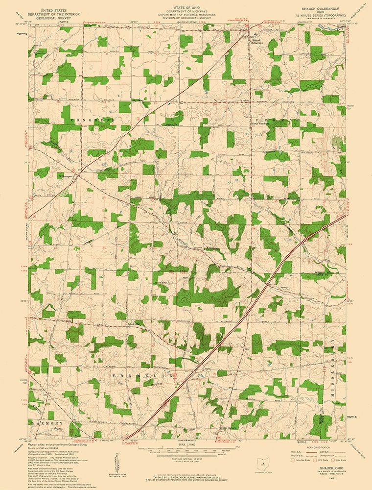 Shauck Ohio Quad - USGS 1961 art print by USGS for $57.95 CAD