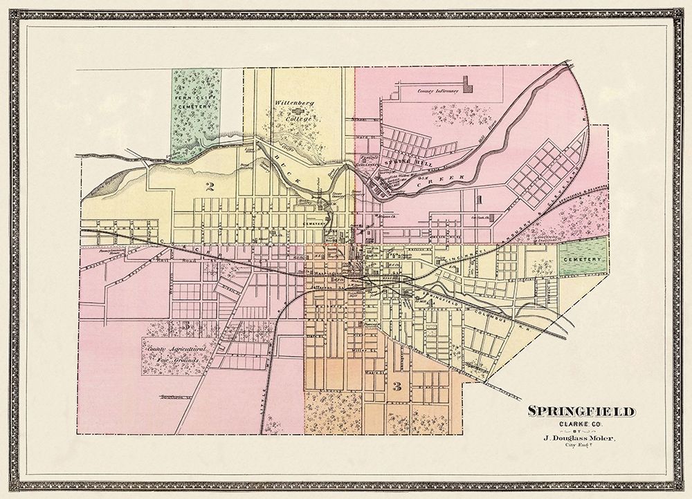 Springfield Ohio - Moler 1872 art print by Moler for $57.95 CAD