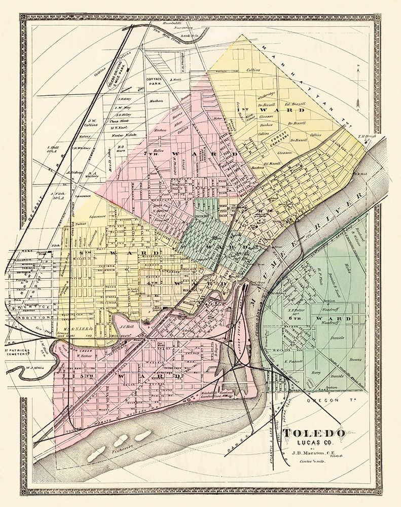 Toledo Ohio Landowner - Marston 1872 art print by Marston for $57.95 CAD