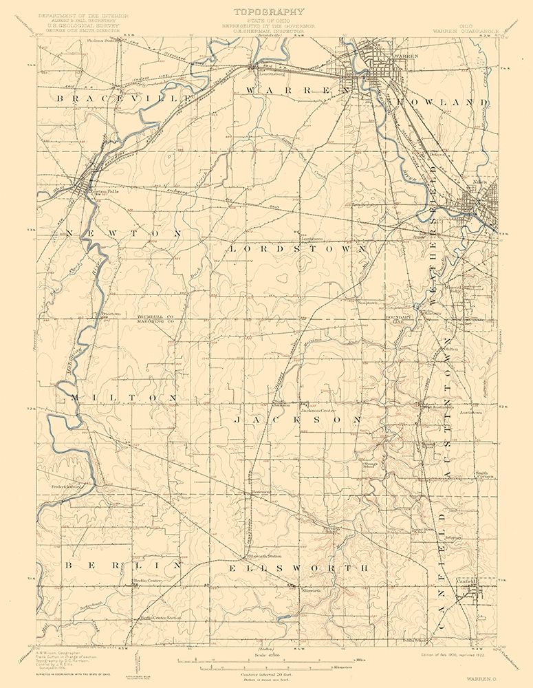 Warren Ohio Quad - USGS 1908 art print by USGS for $57.95 CAD