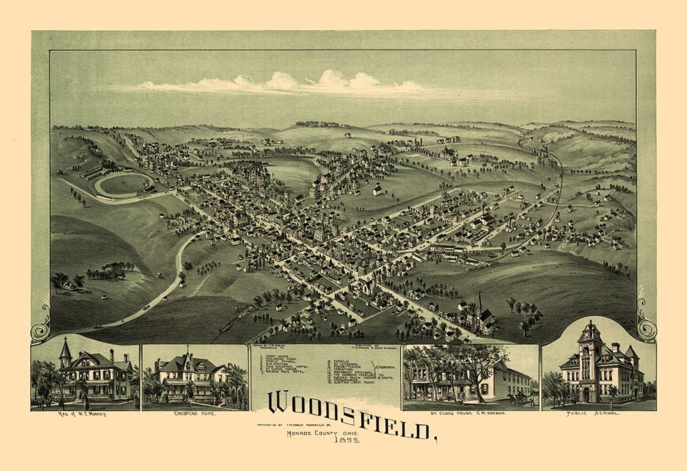 Woodsfield Ohio - Fowler 1899 art print by Fowler for $57.95 CAD