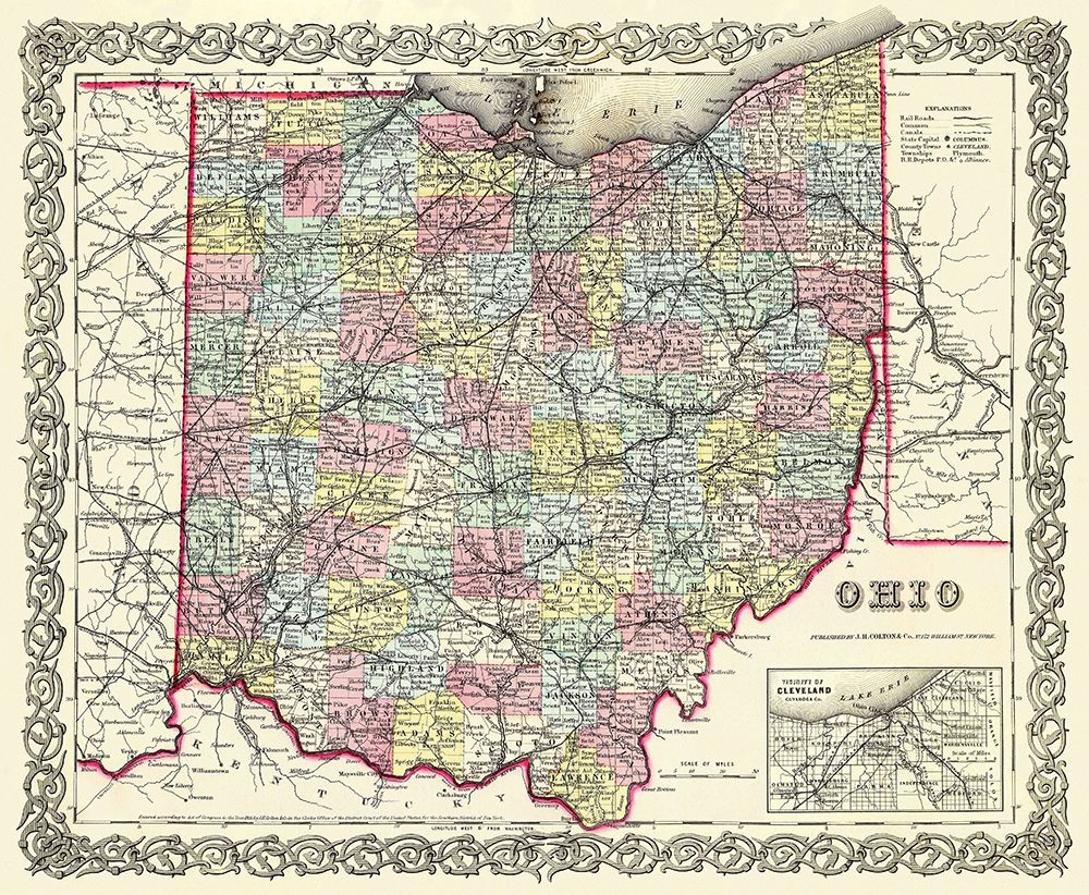 Ohio - Colton 1855 art print by Colton for $57.95 CAD