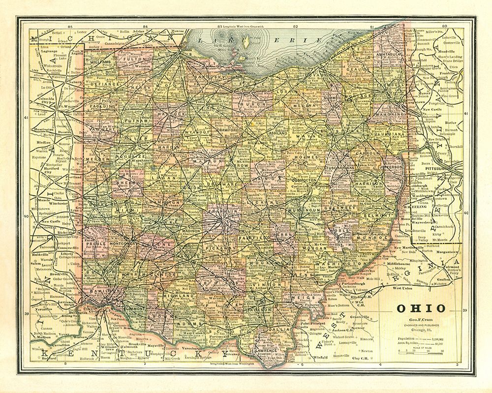 Ohio - Cram 1886 art print by Cram for $57.95 CAD