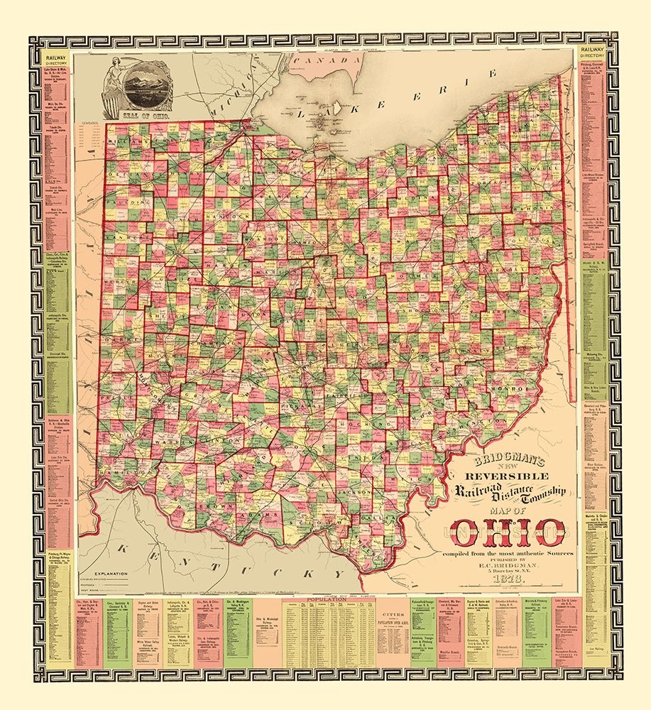 Ohio Railroad Distances and Townships 1873 art print by Bridgman for $57.95 CAD