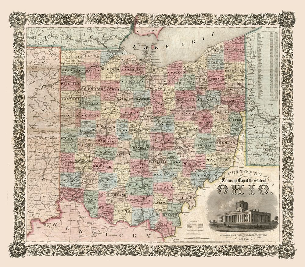 Ohio - Colton 1851 art print by Colton for $57.95 CAD