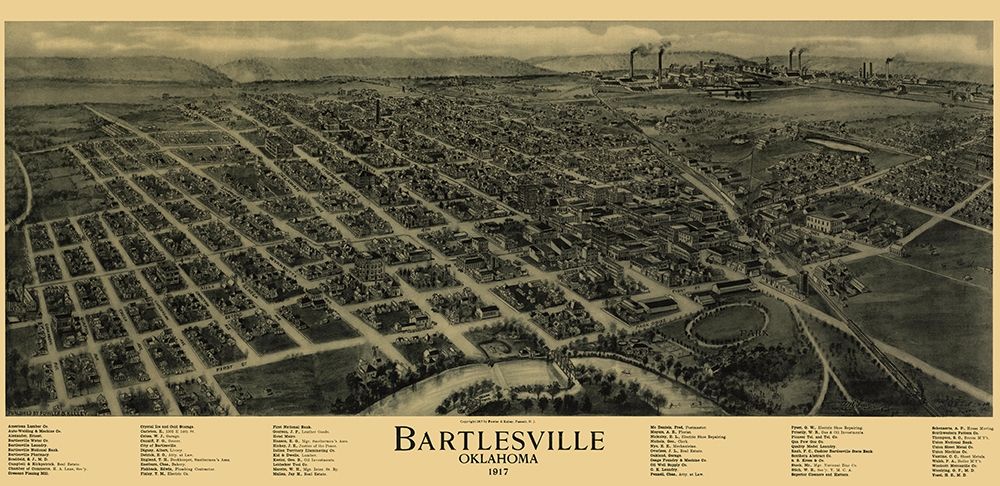Bartlesville Oklahoma - Fowler 1917 art print by Fowler for $57.95 CAD