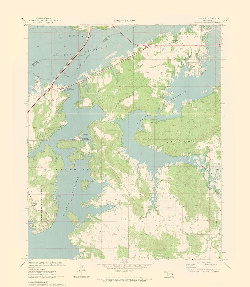 Longtown Oklahoma Quad - USGS 1971 art print by USGS for $57.95 CAD