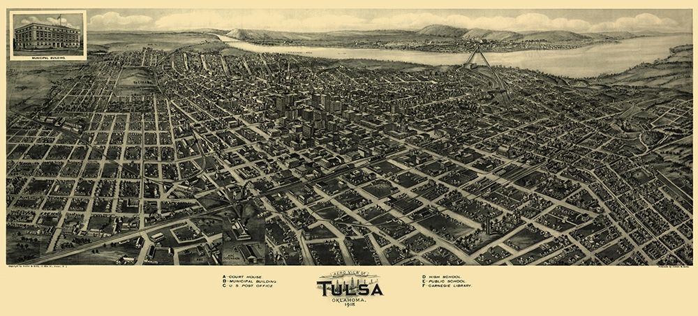 Tulsa Oklahoma - Fowler 1918 art print by Fowler for $57.95 CAD