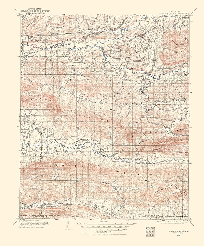 Winding Stair Oklahoma Quad - USGS 1960 art print by USGS for $57.95 CAD