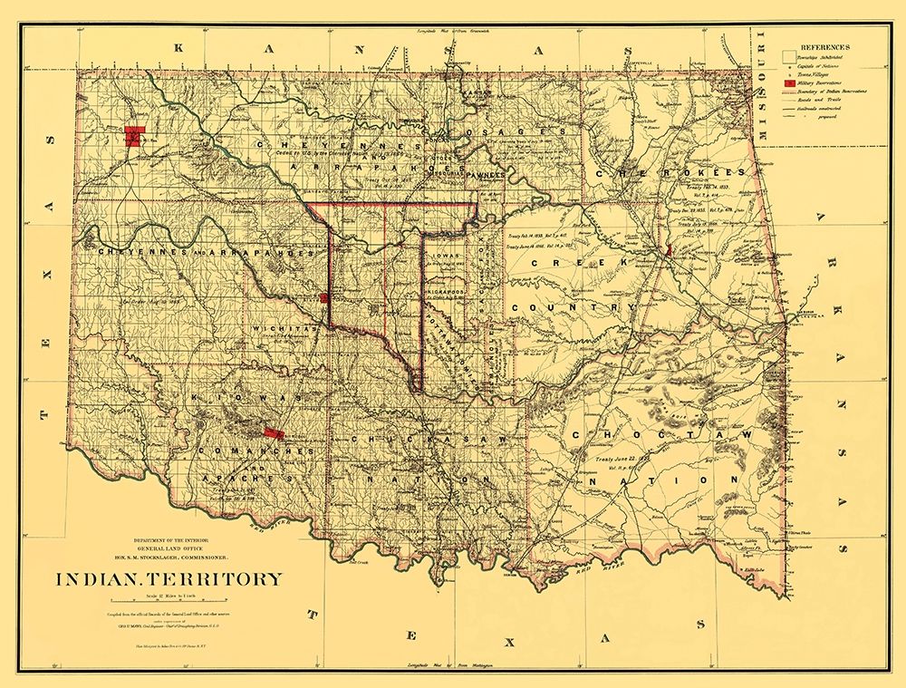 Oklahoma Indian Territory - Bien 1887 art print by Bien for $57.95 CAD