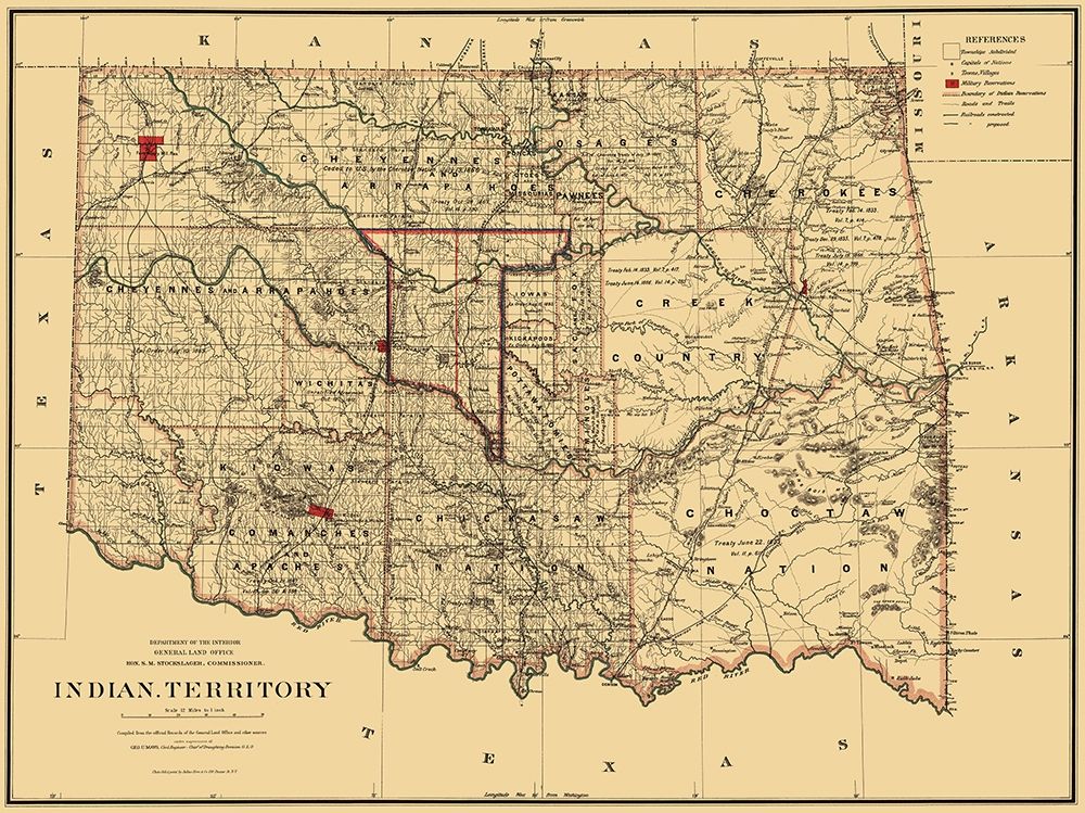 Oklahoma Indian Territory - Stockslager 1887 art print by Stockslager for $57.95 CAD
