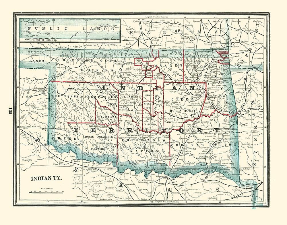 Oklahoma Indian Territory - Rathbun 1893 art print by Rathbun for $57.95 CAD