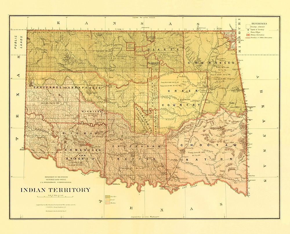 Oklahoma Indian Territory - Roeser 1879 art print by Roeser for $57.95 CAD