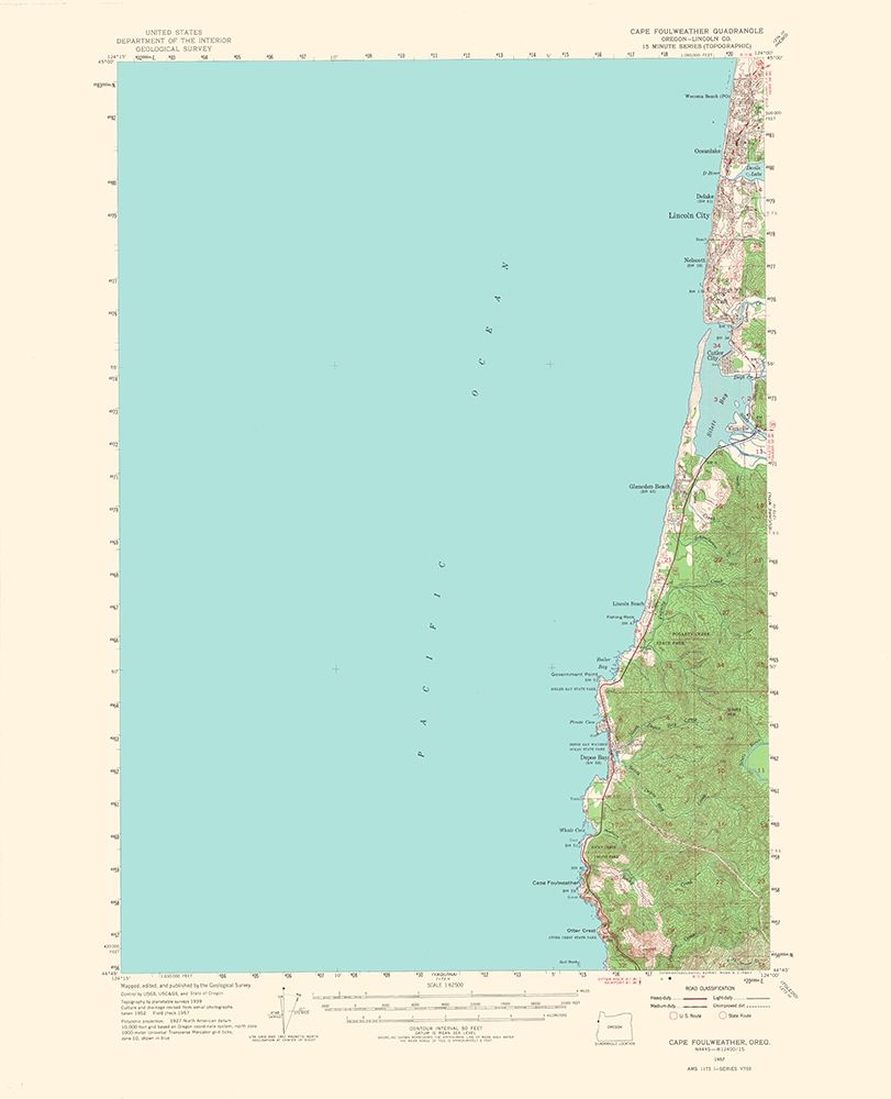 Cape Foulweather Oregon Quad - USGS 1967 art print by USGS for $57.95 CAD