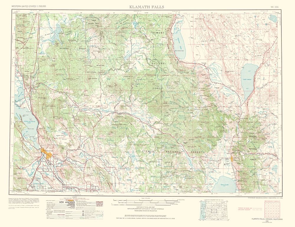 Klamath Falls Oregon California Quad - USGS 1968 art print by USGS for $57.95 CAD