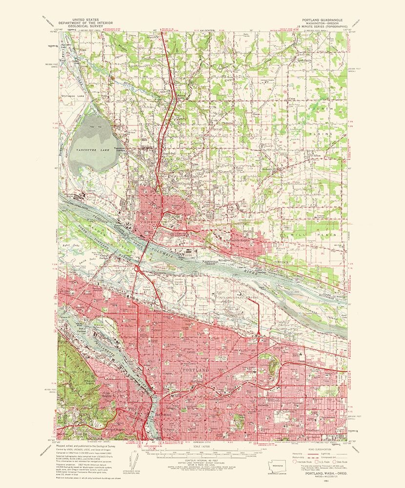 Portland Oregon Washington Quad - USGS 1963 art print by USGS for $57.95 CAD