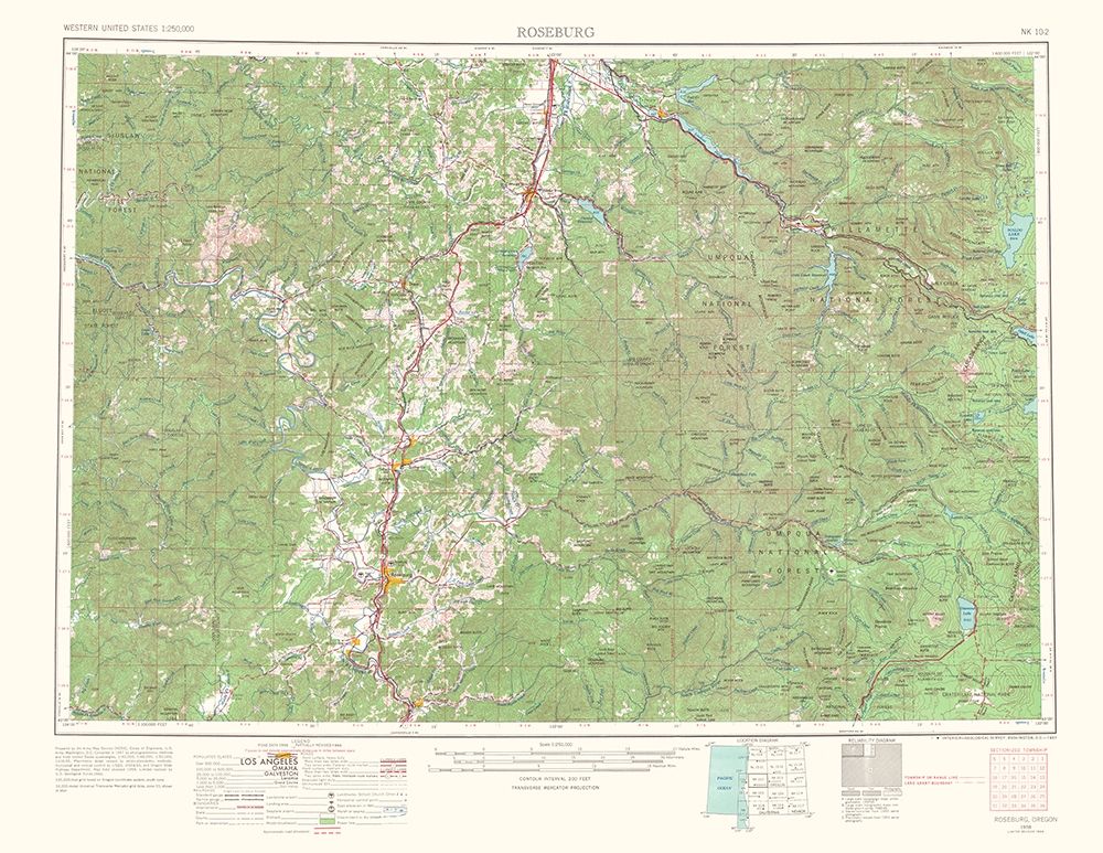 Roseburg Oregon Quad - USGS 1967 art print by USGS for $57.95 CAD