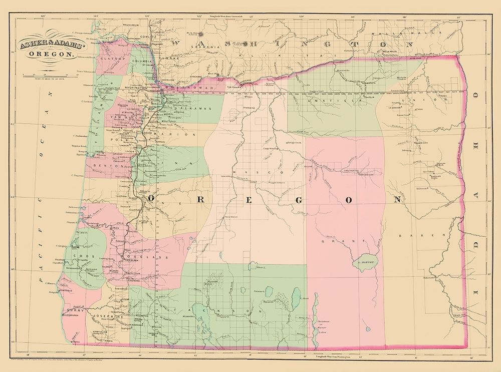 Oregon - Asher and Adams 1874 art print by Asher for $57.95 CAD