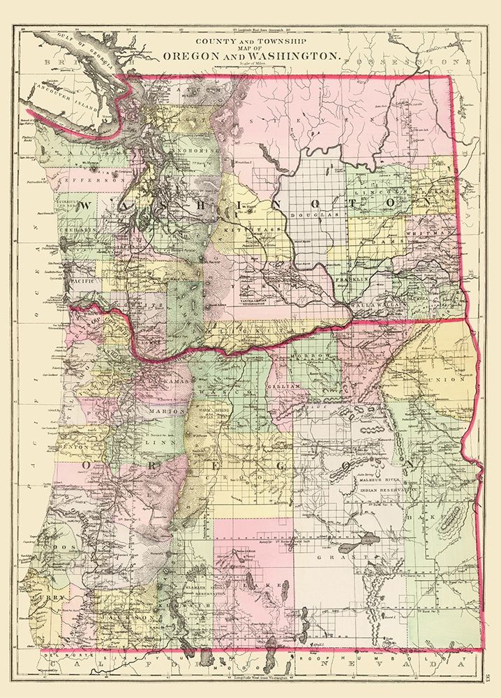 Oregon, Washington - Bradley 1887 art print by Bradley for $57.95 CAD