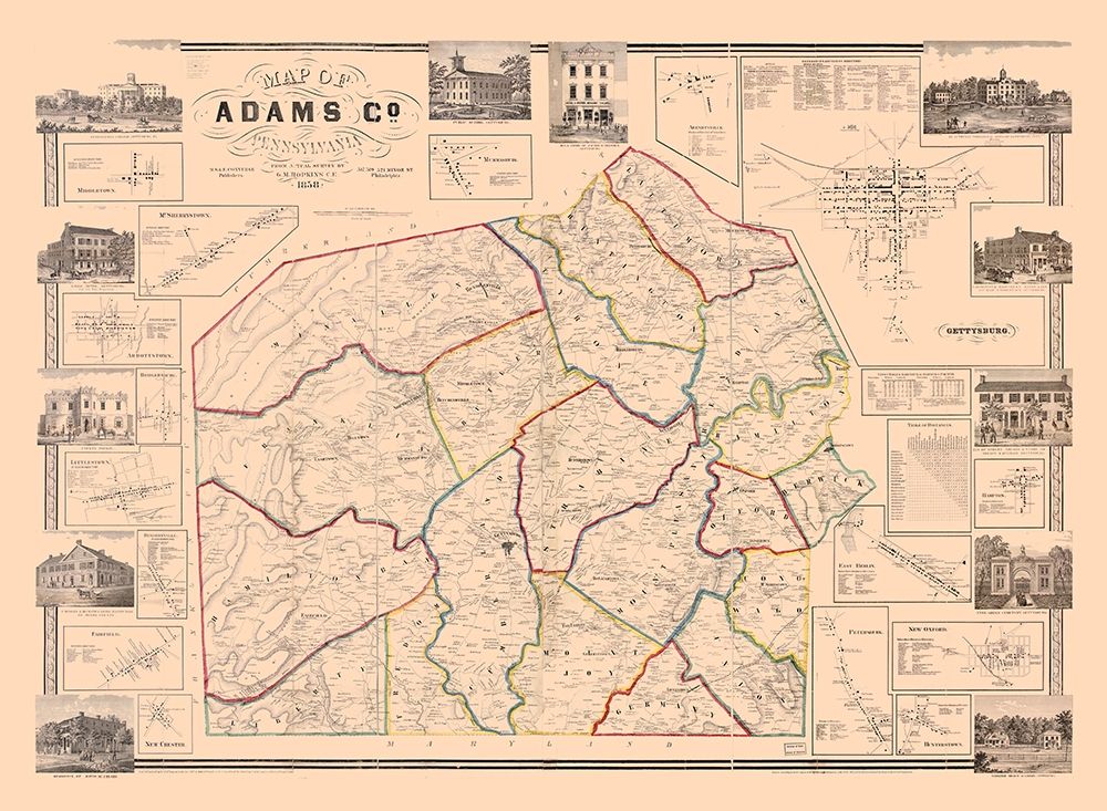 Adams County Pennsylvania - Hopkins 1858 art print by Hopkins for $57.95 CAD