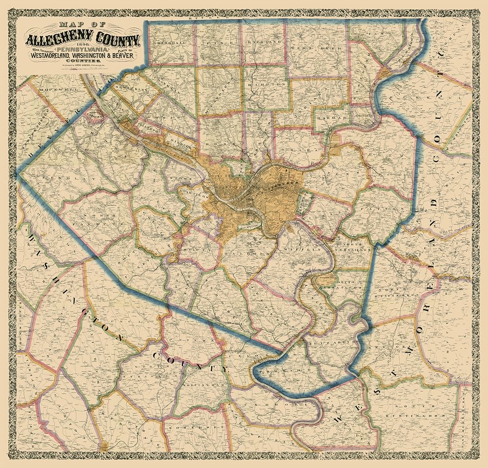Alleghany County Pennsylvania - Krebs 1890 art print by Krebs for $57.95 CAD