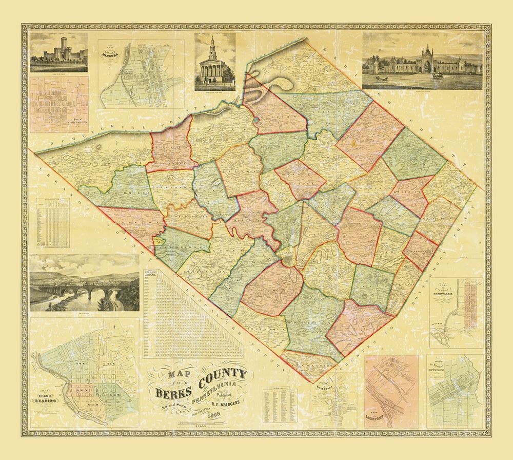 Berks County Pennsylvania - Bridgens 1860 art print by Bridgens for $57.95 CAD