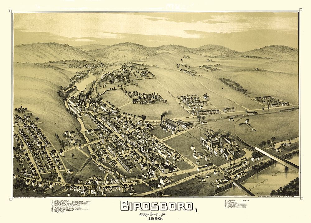 Birdsboro Pennsylvania - Downs 1890 art print by Downs for $57.95 CAD