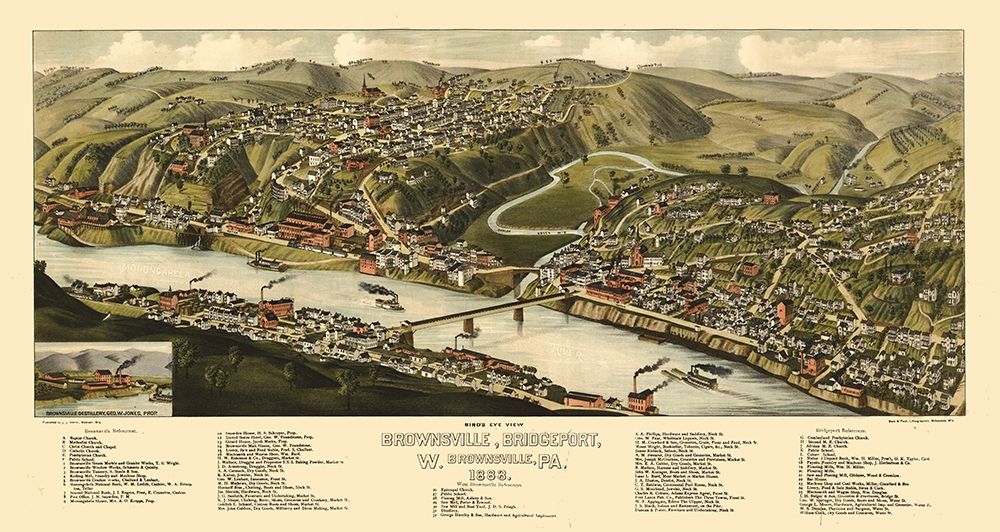 Brownsville Pennsylvania - Jones 1883 art print by Jones for $57.95 CAD