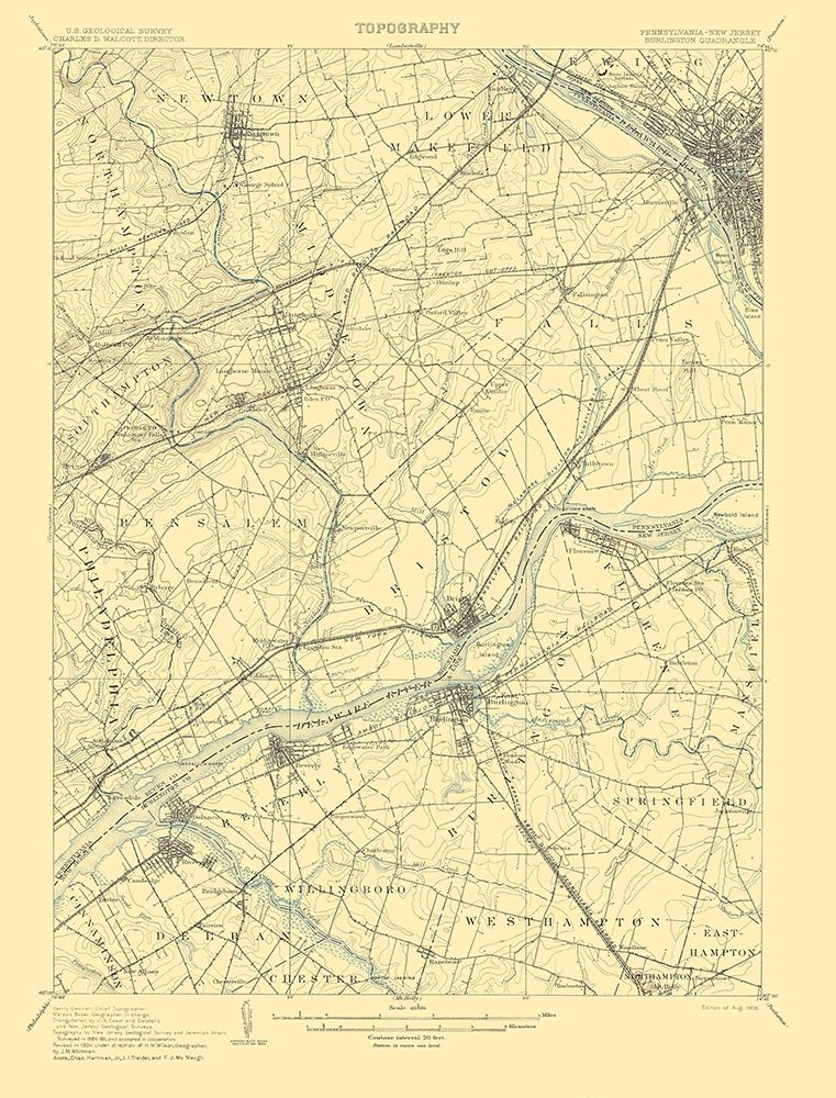 Burlington Pennsylvania New Jersey Quad art print by USGS for $57.95 CAD