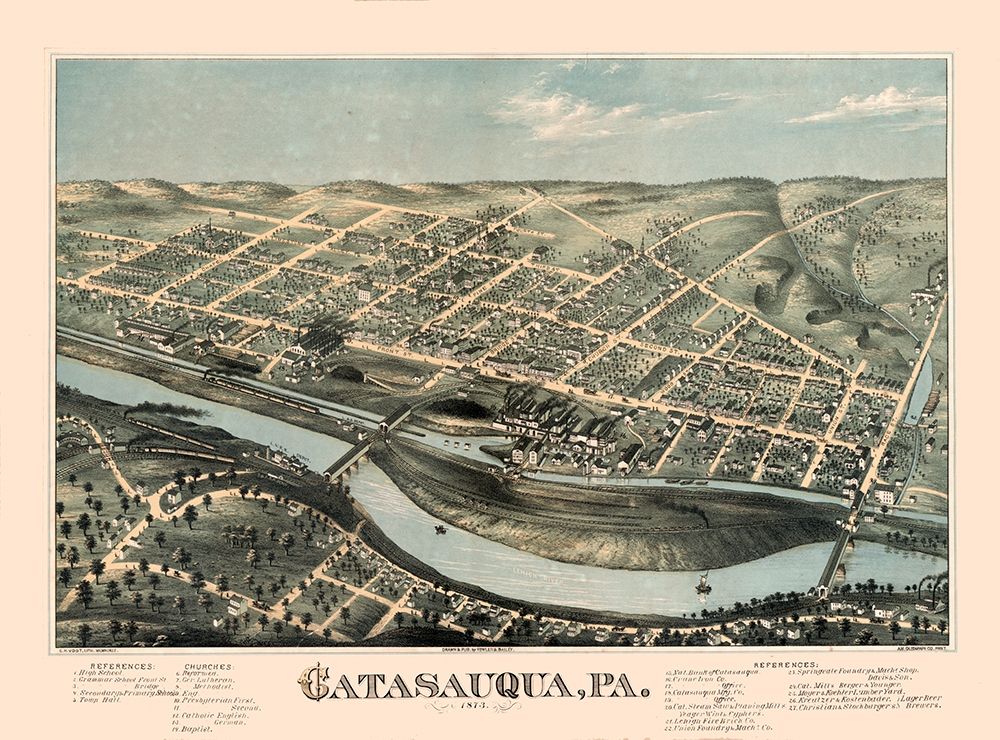 Catasauqua Pennsylvania - Bailey 1873 art print by Bailey for $57.95 CAD