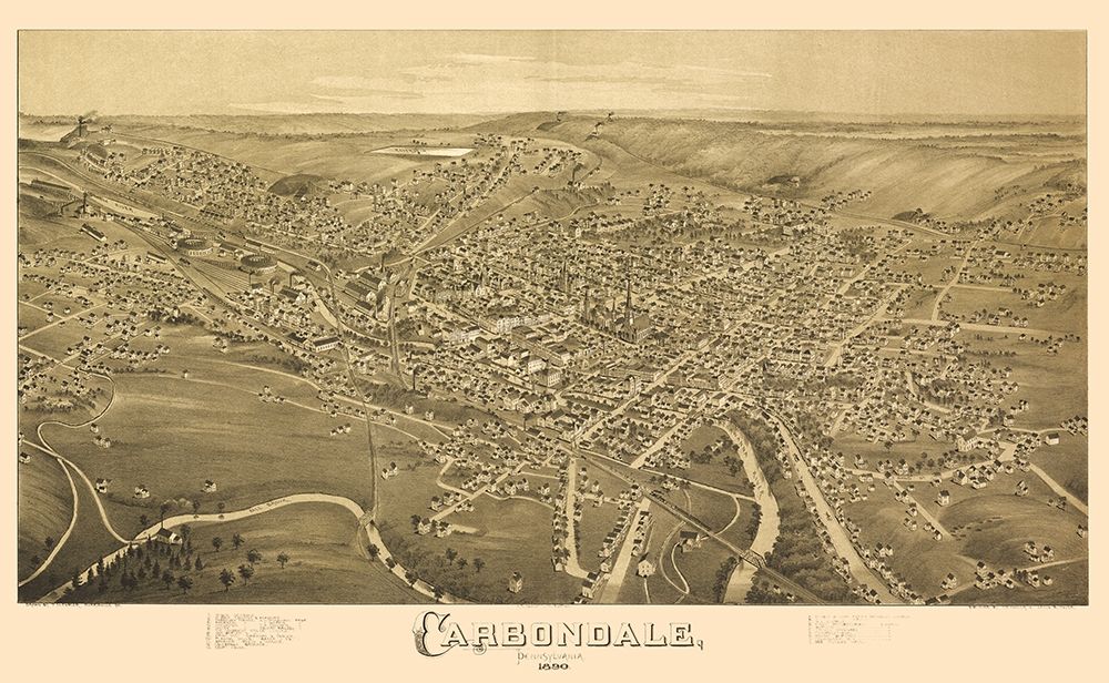 Carbondale Pennsylvania - Fowler 1890 art print by Fowler for $57.95 CAD