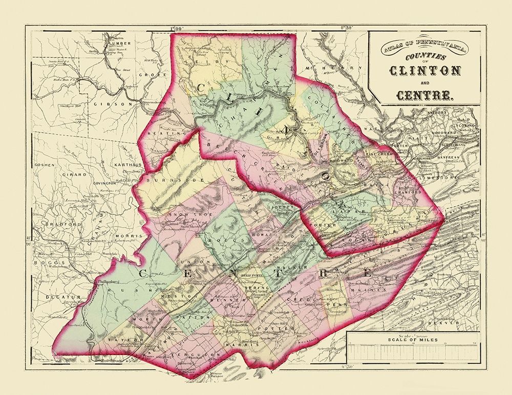 Clinton  Centre Pennsylvania - Walling 1872 art print by Walling for $57.95 CAD
