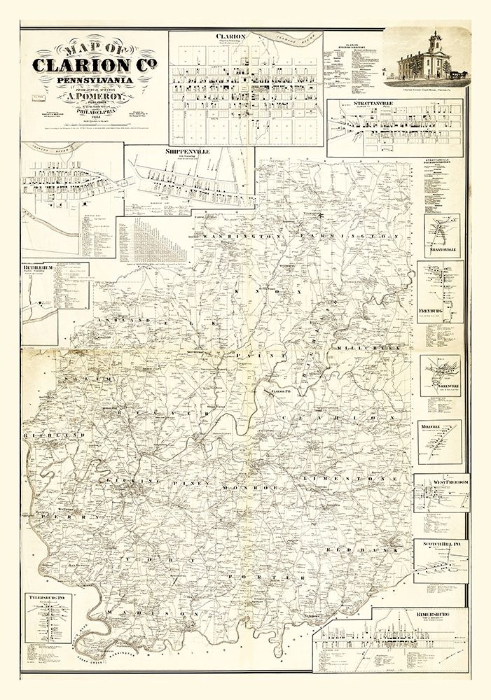 Clarion County Pennsylvania - Pomeroy 1865 art print by Pomeroy for $57.95 CAD