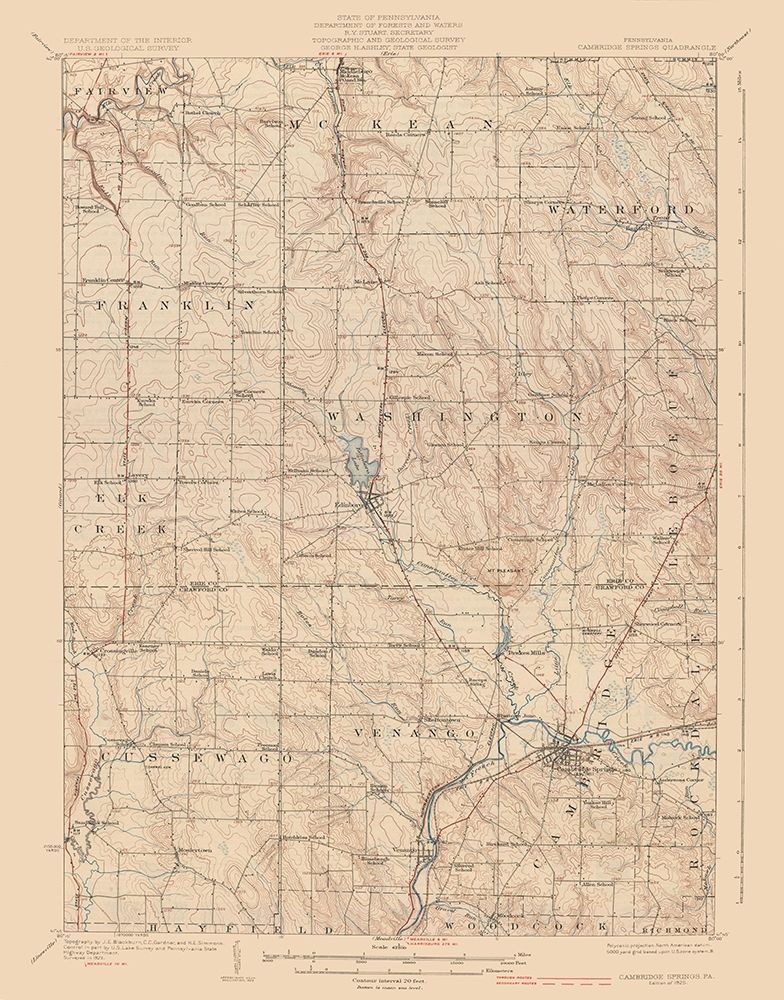 Cambridge Springs Pennsylvania Quad - USGS 1925 art print by USGS for $57.95 CAD
