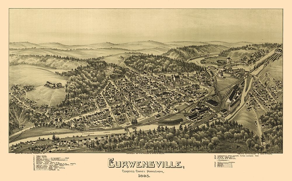Curwensville Pennsylvania - Moyer 1895 art print by Moyer for $57.95 CAD