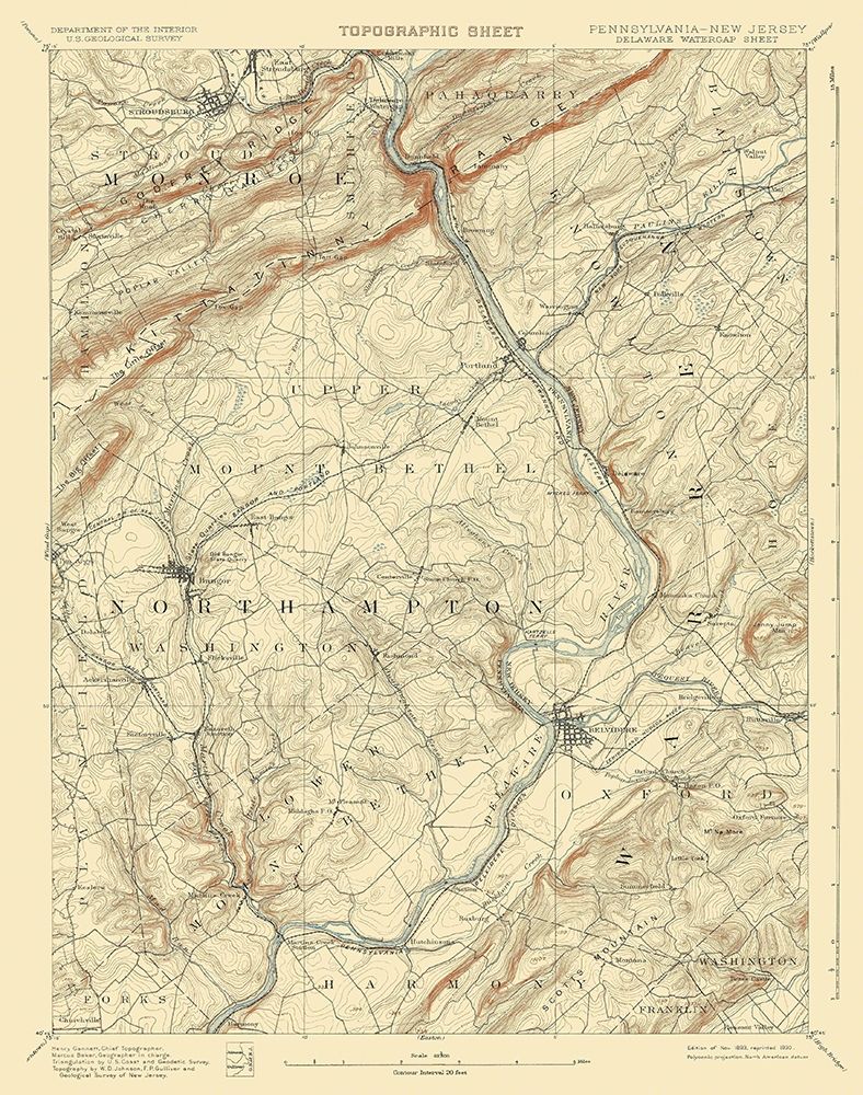 Delaware Watergap Pennsylvania New Jersey Sheet art print by USGS for $57.95 CAD