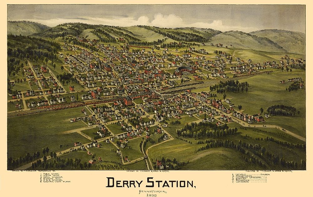 Derry Pennsylvania - Moyer 1900 art print by Moyer for $57.95 CAD