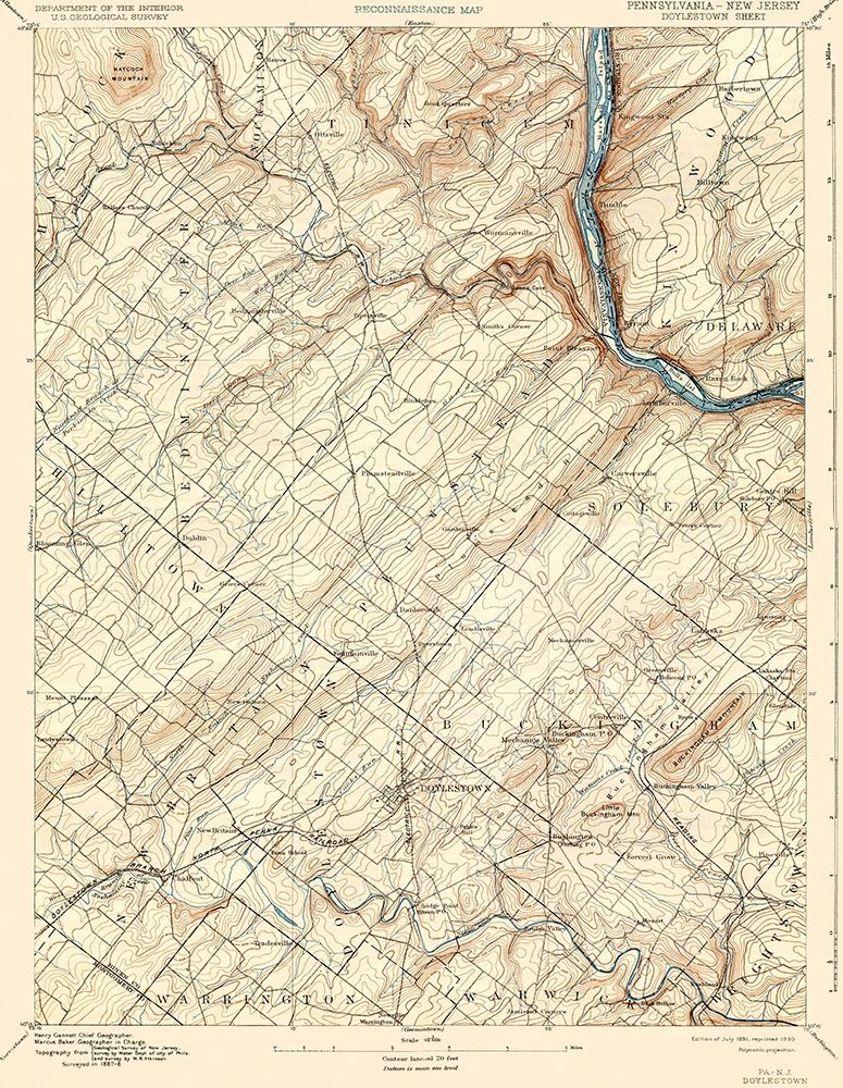 Doylestown Pennsylvania New Jersey Sheet art print by USGS for $57.95 CAD