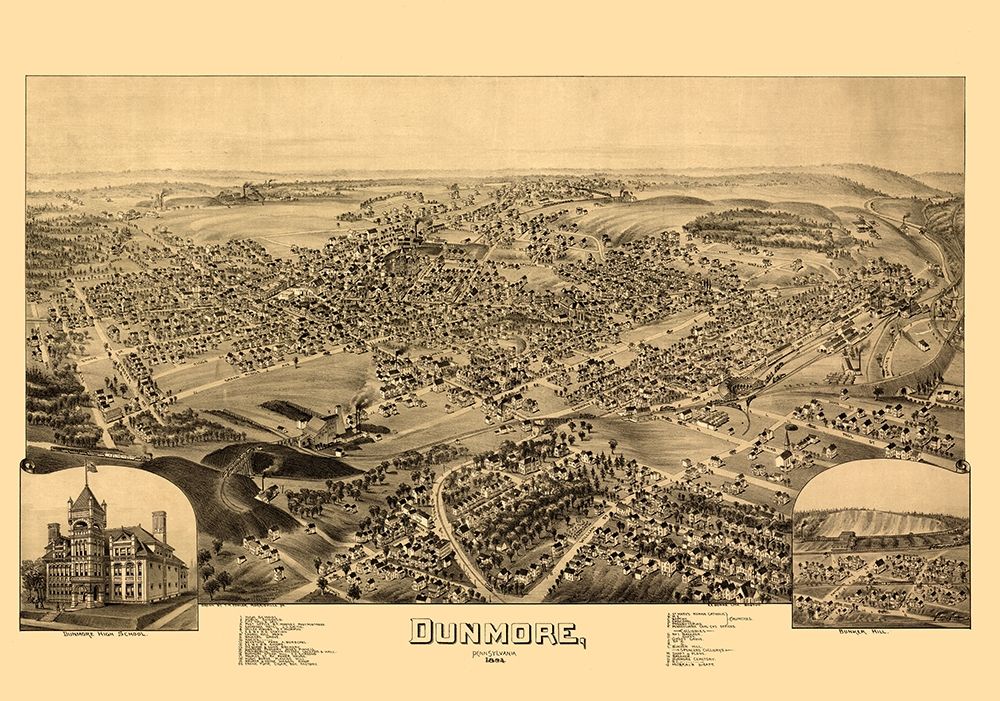 Dunmore Pennsylvania - Fowler 1892 art print by Fowler for $57.95 CAD
