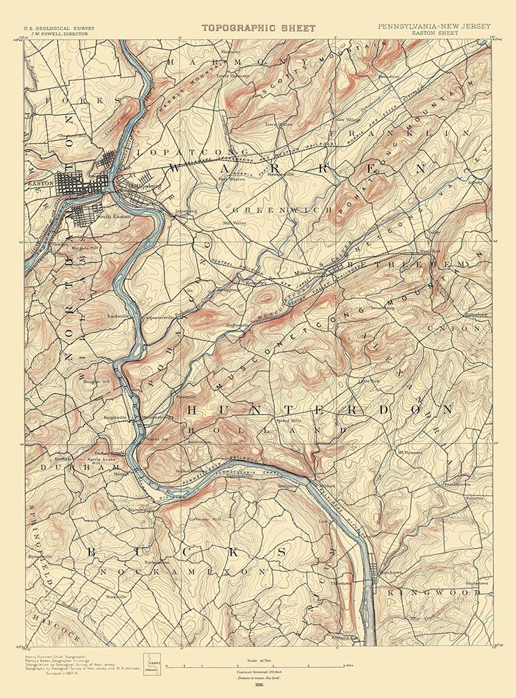 Easton Pennsylvania New Jersey Sheet - USGS 1890 art print by USGS for $57.95 CAD