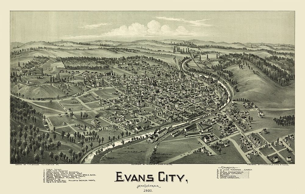 Evans City Pennsylvania - Fowler 1900 art print by Fowler for $57.95 CAD