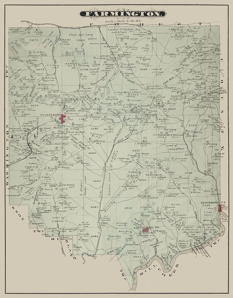 Farmington Pennsylvania Landowner - Caldwell 1877 art print by Caldwell for $57.95 CAD