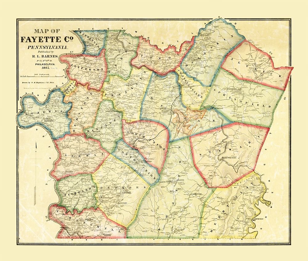 Fayette County Pennsylvania - Barnes 1865 art print by Barnes for $57.95 CAD