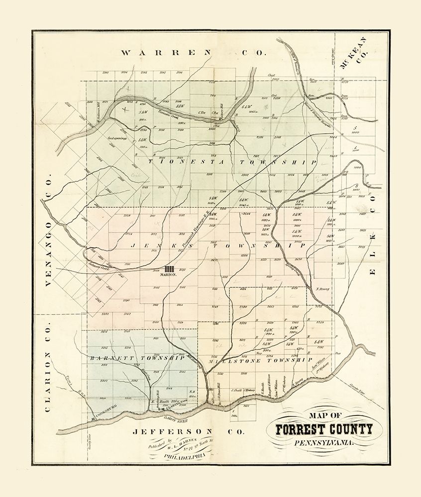 Forest County Pennsylvania - Barnes 1858 art print by Barnes for $57.95 CAD