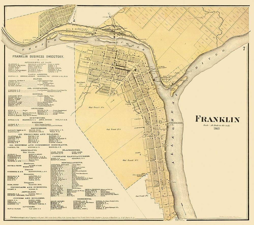 Franklin Pennsylvania - Mayer 1865 art print by Mayer for $57.95 CAD