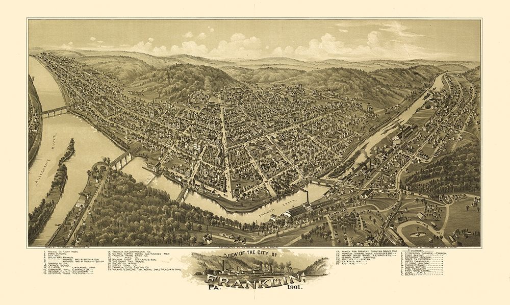 Franklin Pennsylvania - Fowler 1901 art print by Fowler for $57.95 CAD