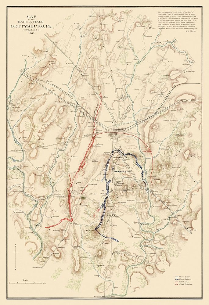 Gettysburg Battlefield Pennsylvania - Warren 1863 art print by Warren for $57.95 CAD