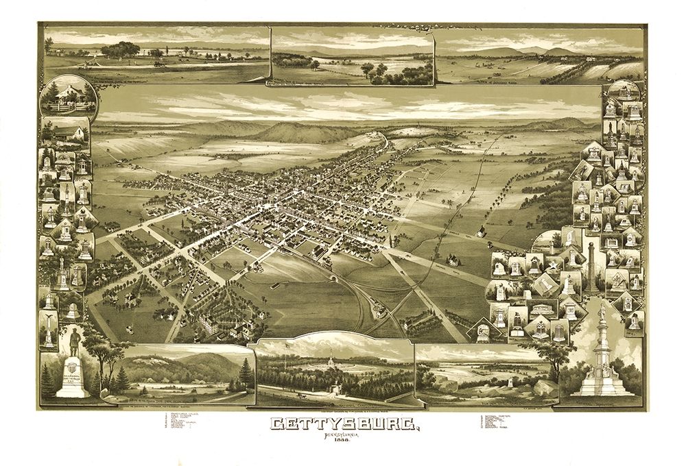 Gettysburg Pennsylvania - Downs 1888 art print by Downs for $57.95 CAD