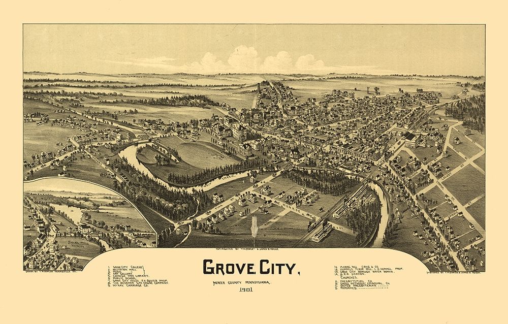 Grove City Pennsylvania - Fowler 1901 art print by Fowler for $57.95 CAD